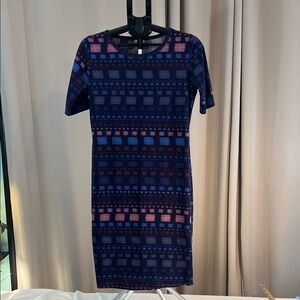 LuLaRoe Blue and Pink Geometric Mini Dress